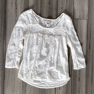 American Eagle White Cotton Lace 3/4 sleeve Blouse